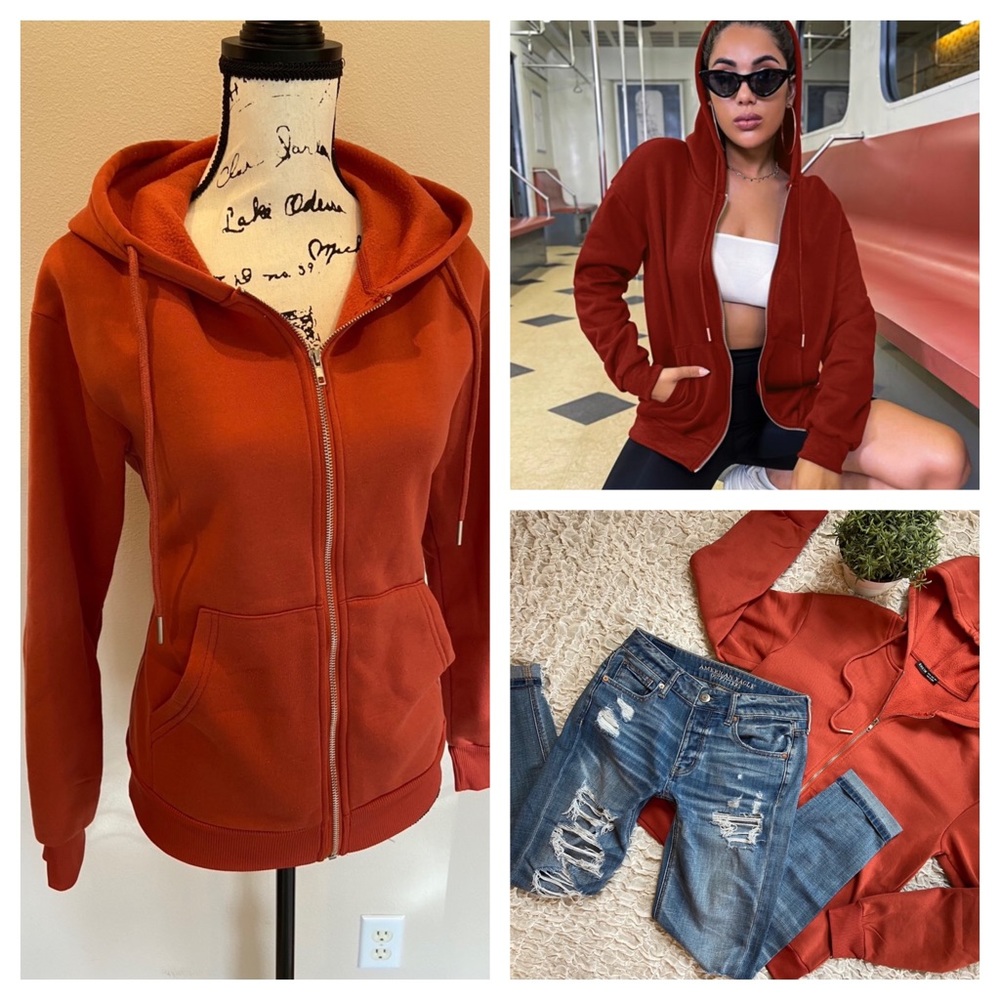 Oversized Slouchy Fit Zip Hoodie Sweatshirt Light Hoody Jacket Red